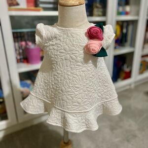 Marmellata White Floral Dress with Pink and Green Accents